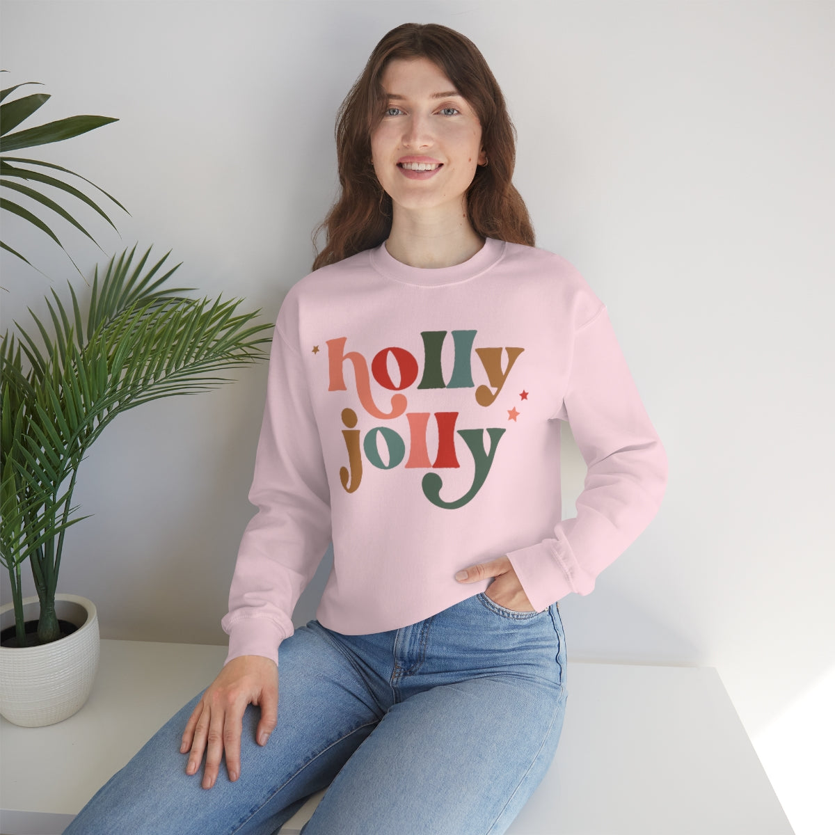 Holly Jolly Boho Retro Holiday Christmas Crewneck Pullover Sweatshirt