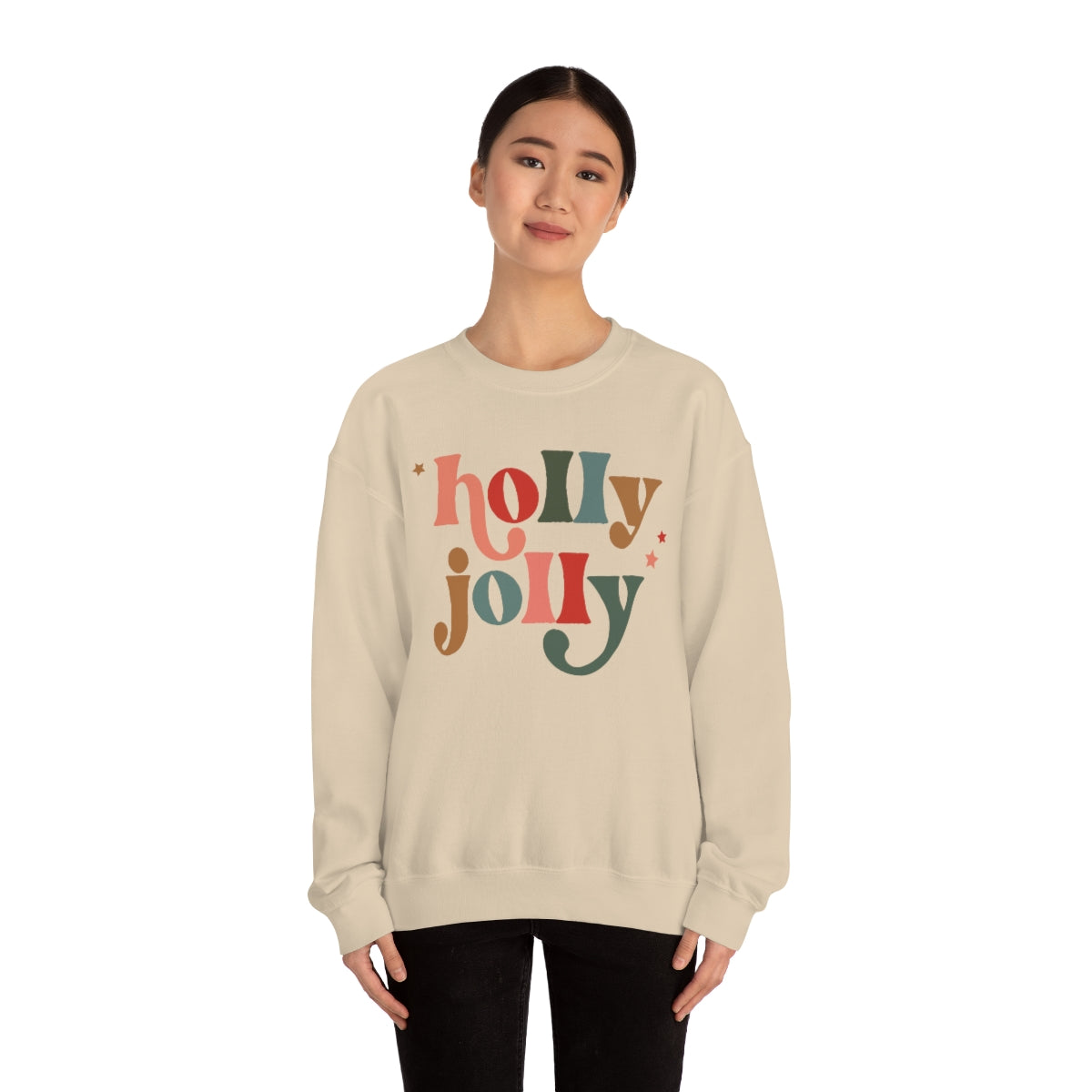 Holly Jolly Boho Retro Holiday Christmas Crewneck Pullover Sweatshirt