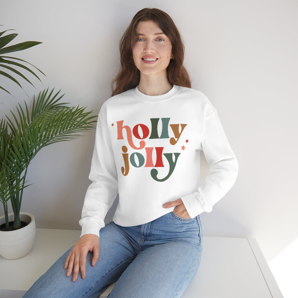 Holly Jolly Boho Retro Holiday Christmas Crewneck Pullover Sweatshirt