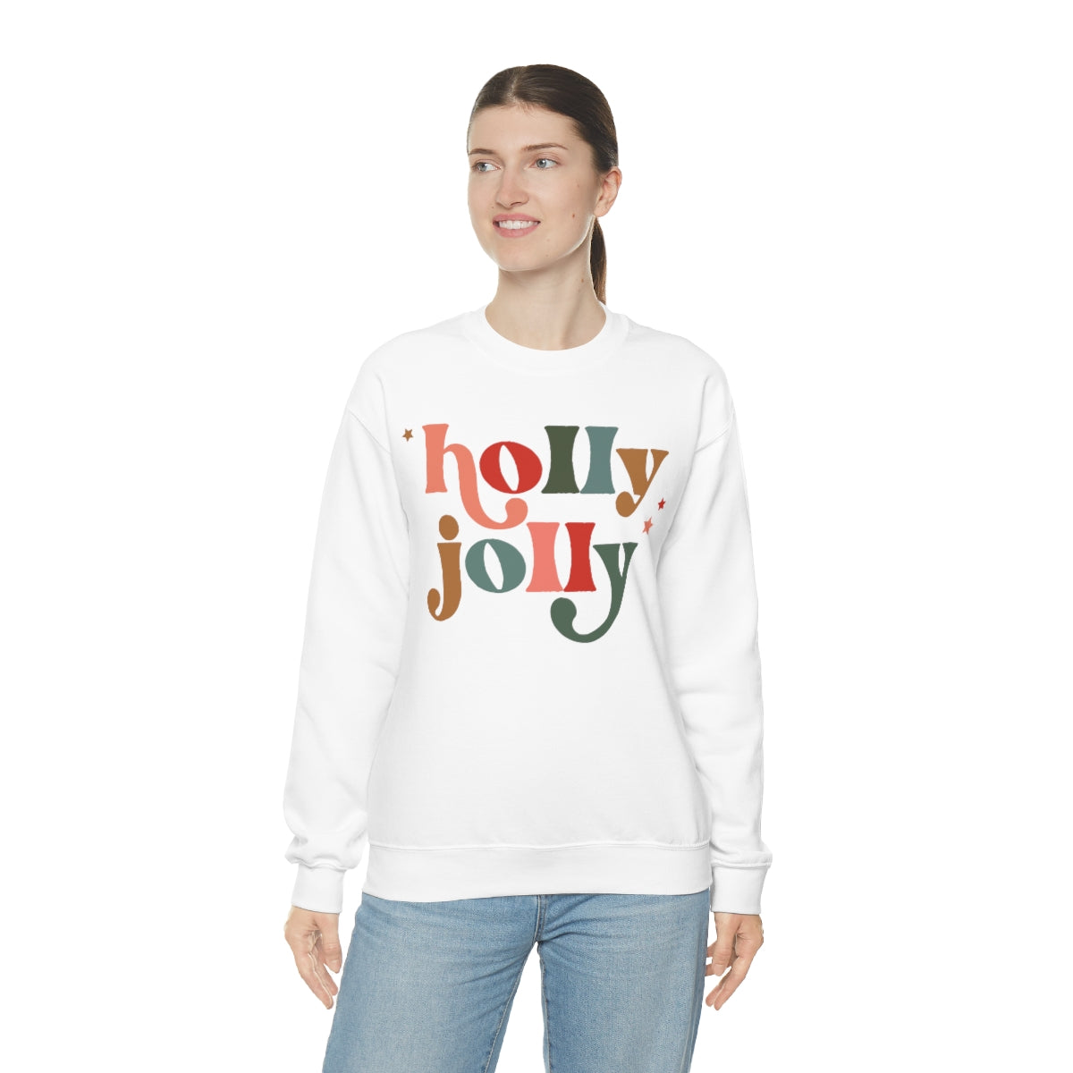 Holly Jolly Boho Retro Holiday Christmas Crewneck Pullover Sweatshirt