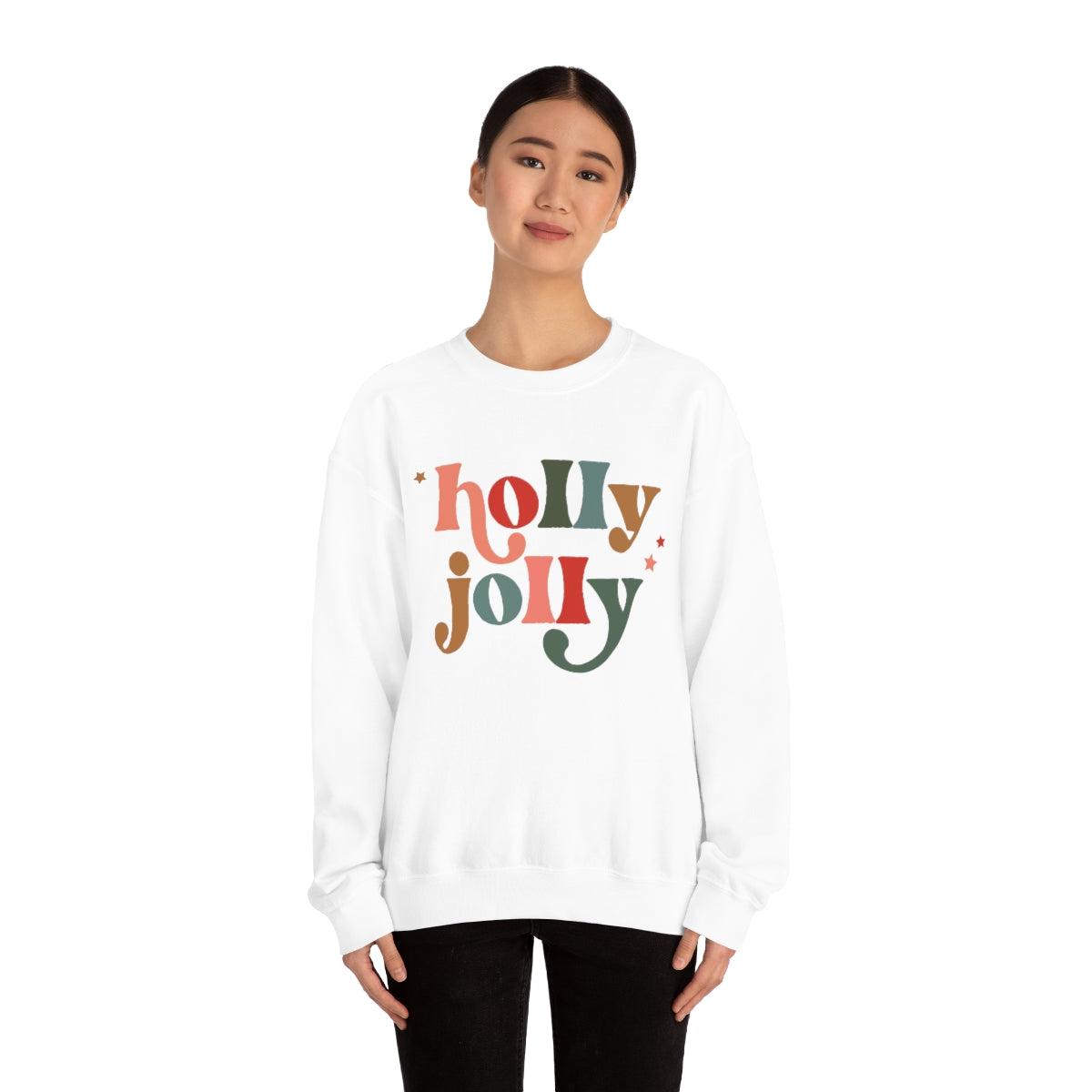 Holly Jolly Boho Retro Holiday Christmas Crewneck Pullover Sweatshirt