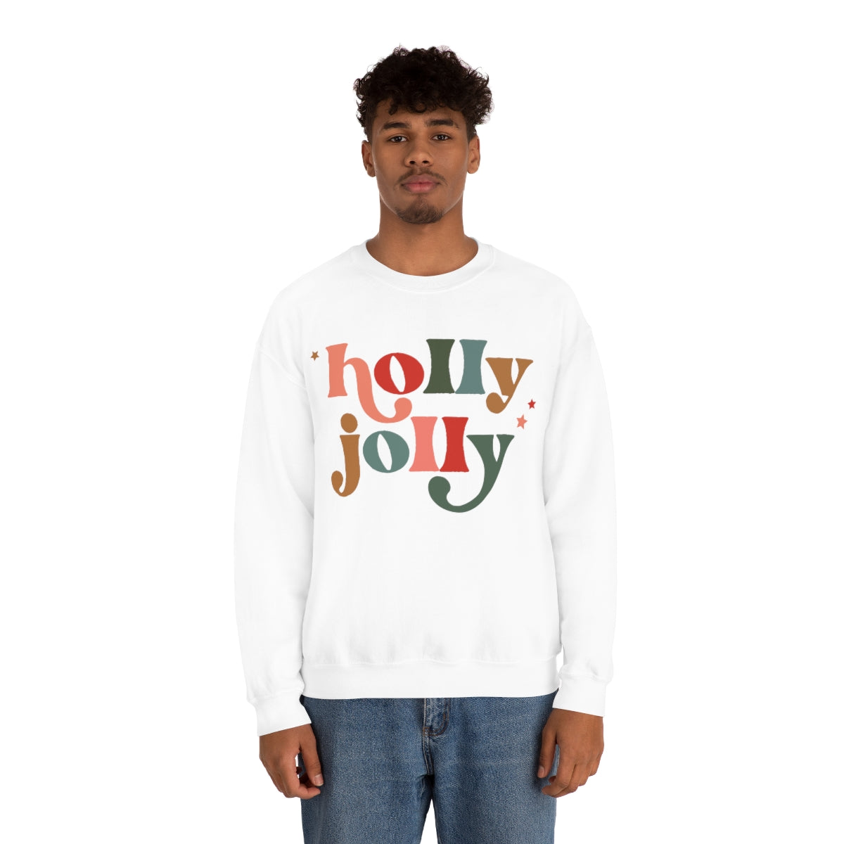 Holly Jolly Boho Retro Holiday Christmas Crewneck Pullover Sweatshirt