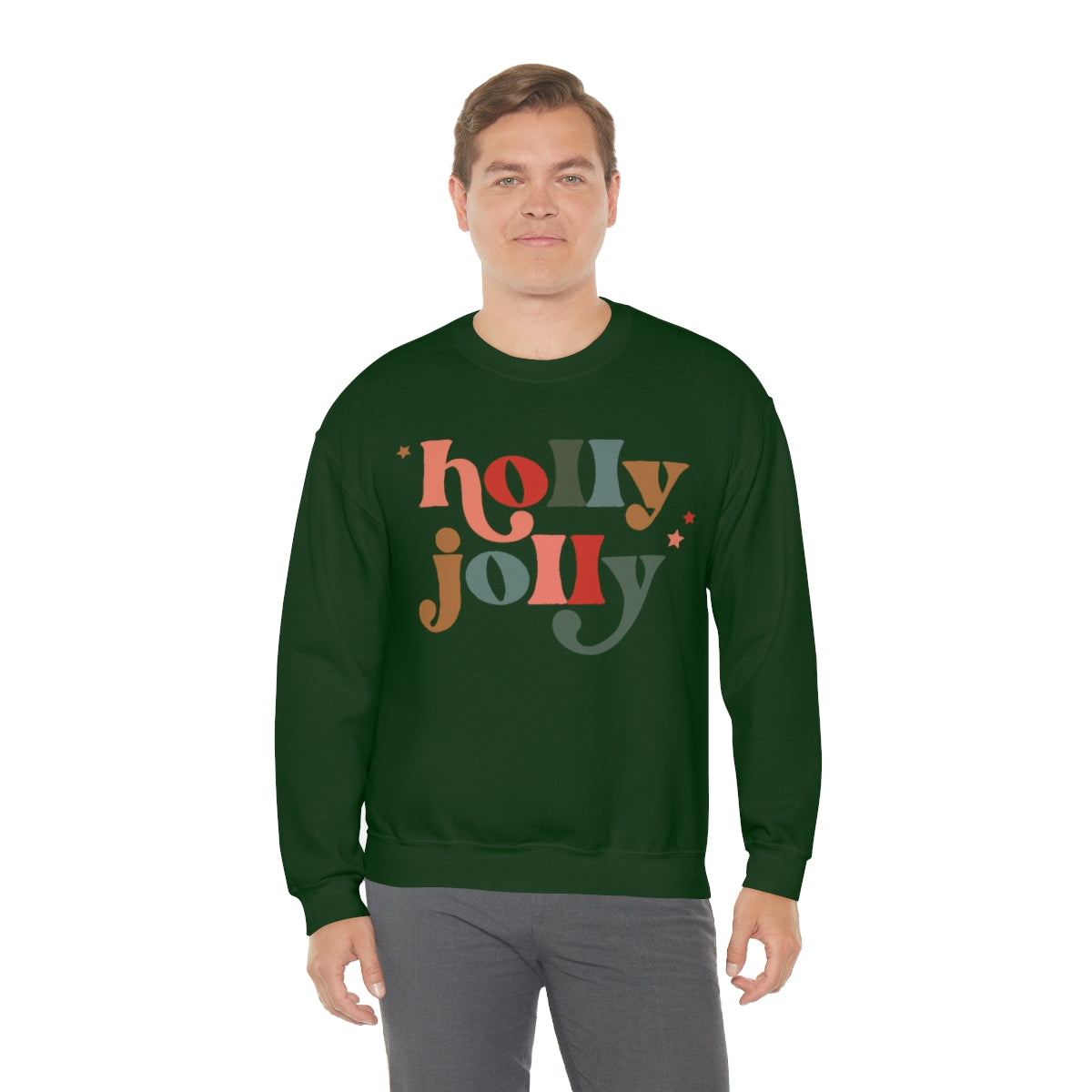 Holly Jolly Boho Retro Holiday Christmas Crewneck Pullover Sweatshirt