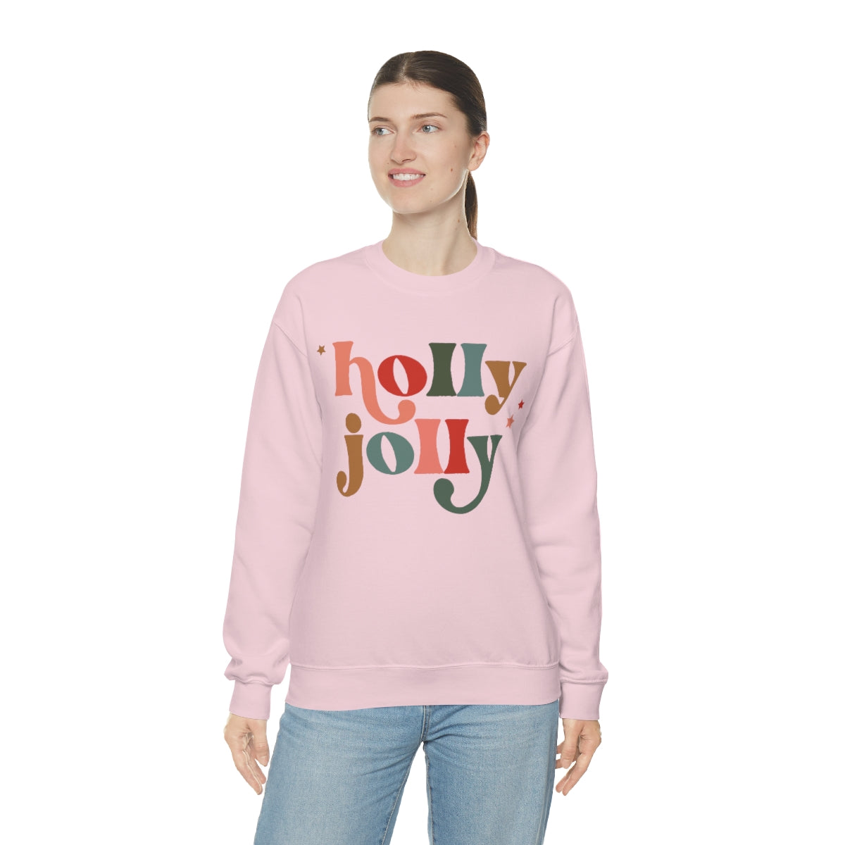 Holly Jolly Boho Retro Holiday Christmas Crewneck Pullover Sweatshirt