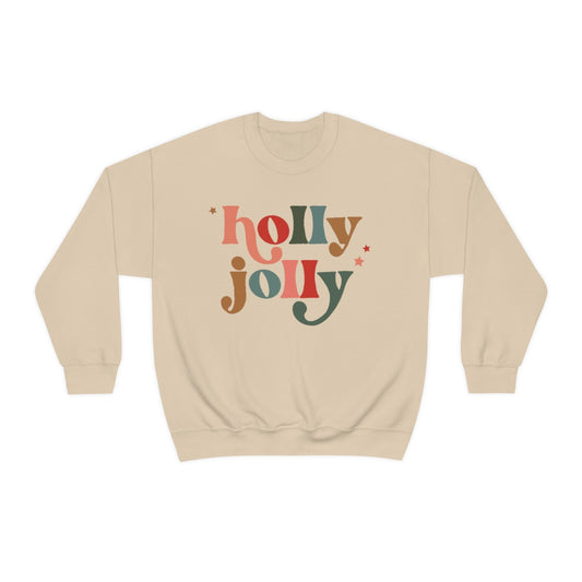 Holly Jolly Boho Retro Holiday Christmas Crewneck Pullover Sweatshirt