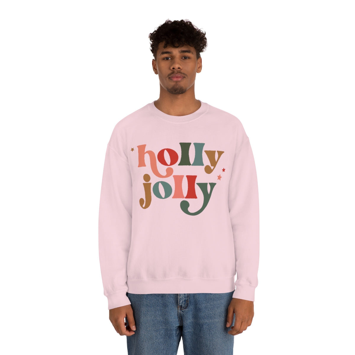 Holly Jolly Boho Retro Holiday Christmas Crewneck Pullover Sweatshirt