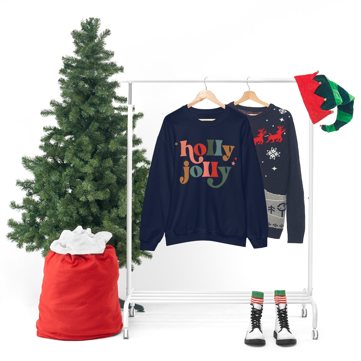 Holly Jolly Boho Retro Holiday Christmas Crewneck Pullover Sweatshirt