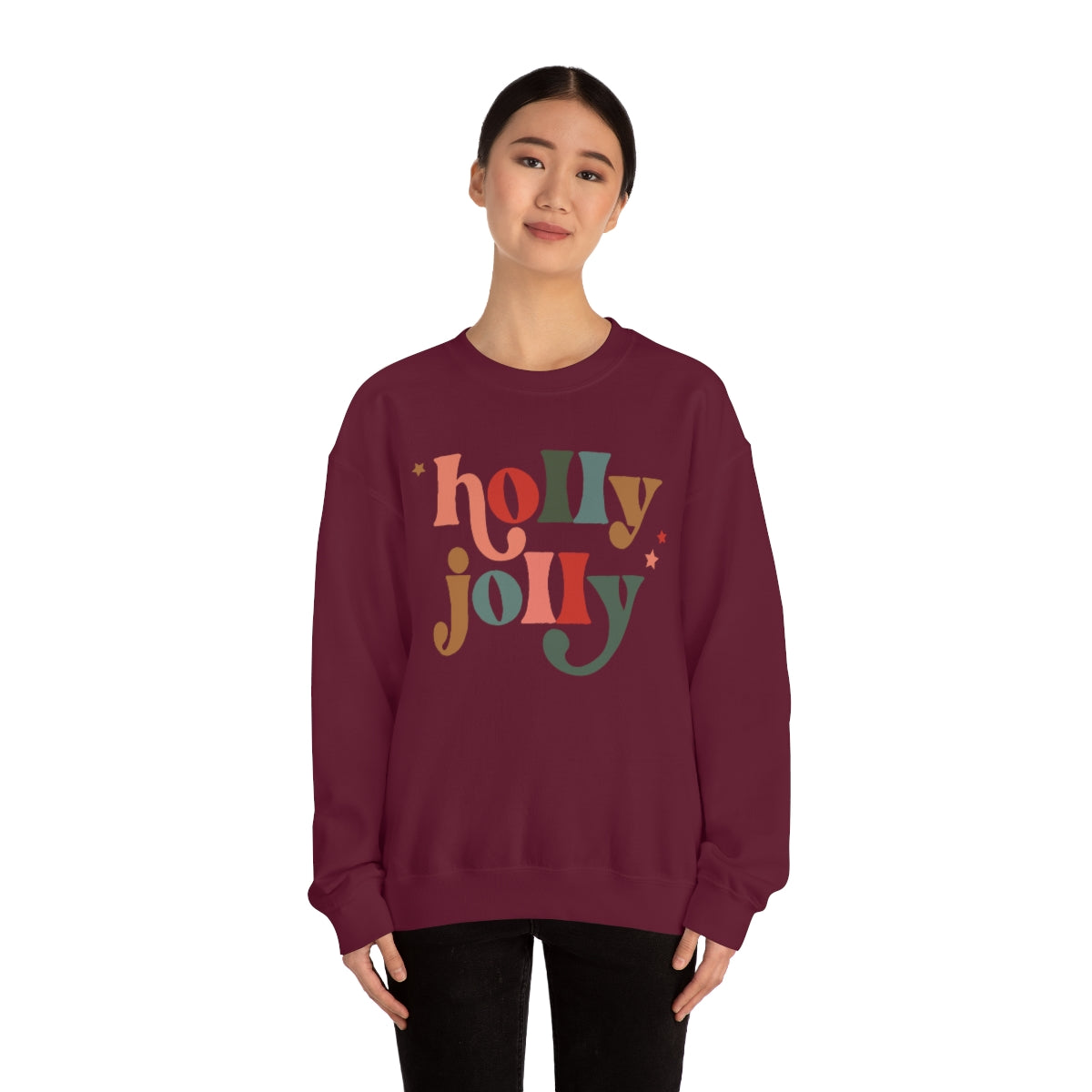 Holly Jolly Boho Retro Holiday Christmas Crewneck Pullover Sweatshirt