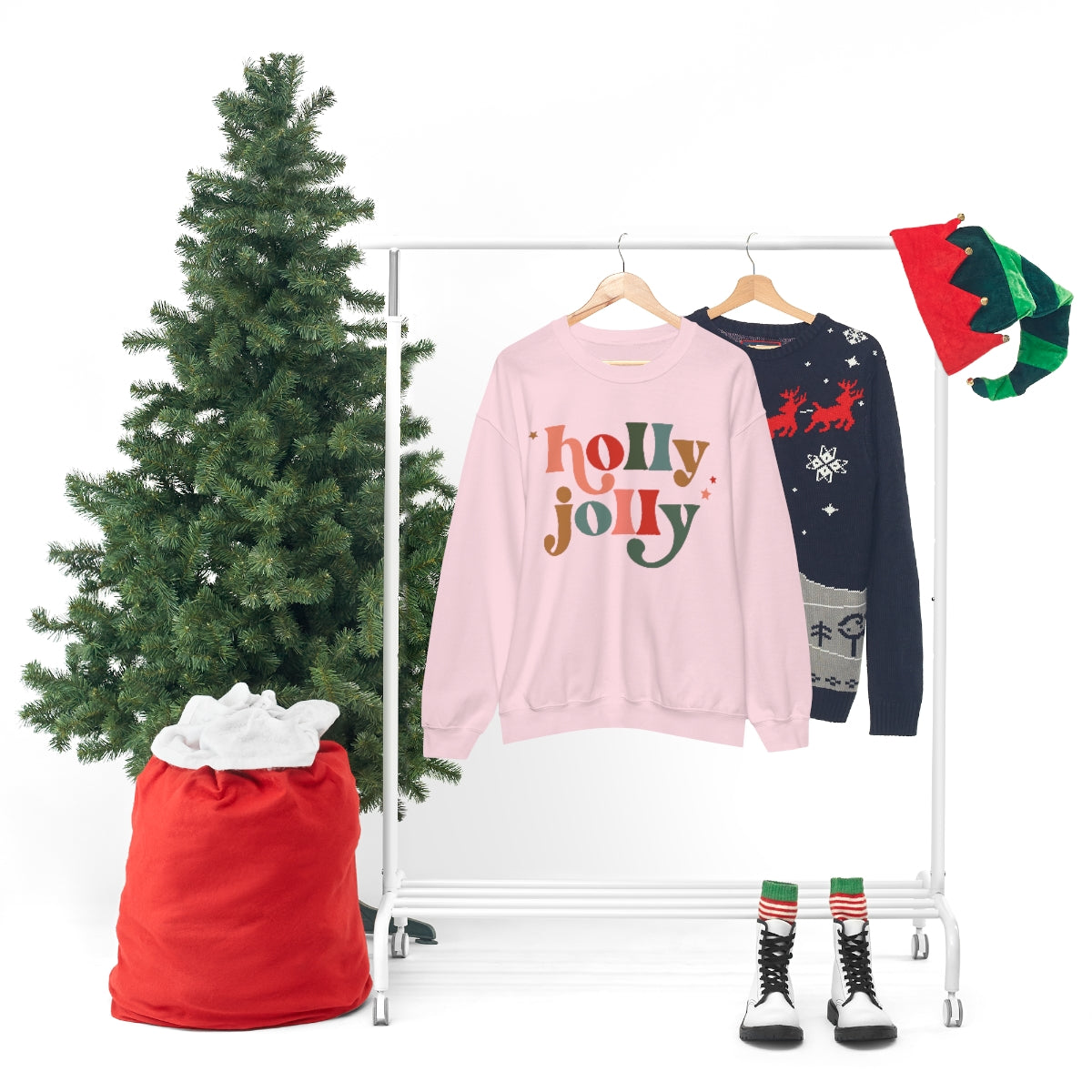 Holly Jolly Boho Retro Holiday Christmas Crewneck Pullover Sweatshirt