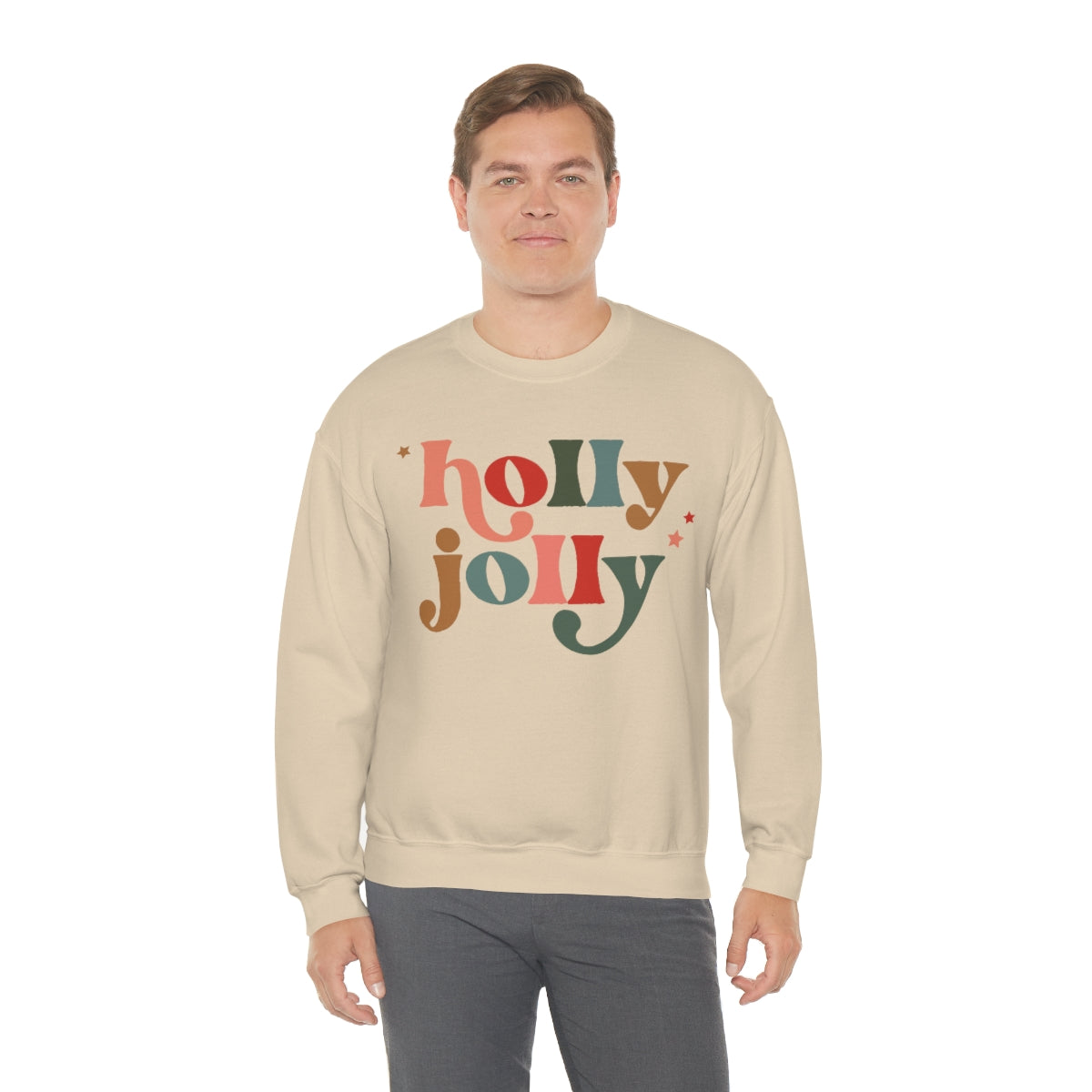 Holly Jolly Boho Retro Holiday Christmas Crewneck Pullover Sweatshirt