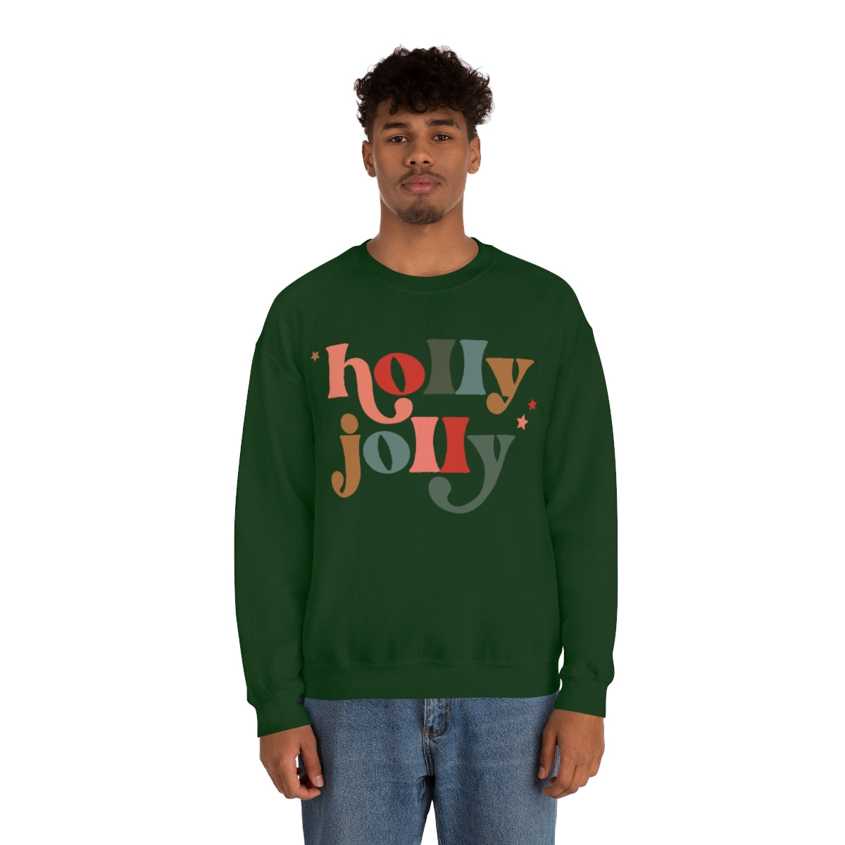 Holly Jolly Boho Retro Holiday Christmas Crewneck Pullover Sweatshirt