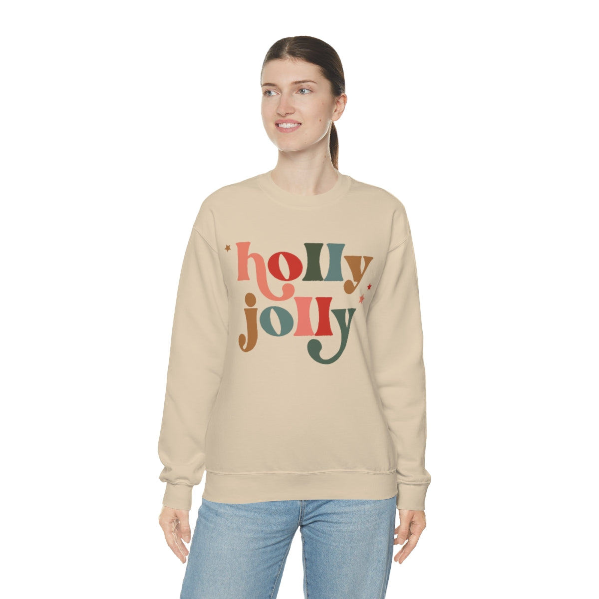 Holly Jolly Boho Retro Holiday Christmas Crewneck Pullover Sweatshirt