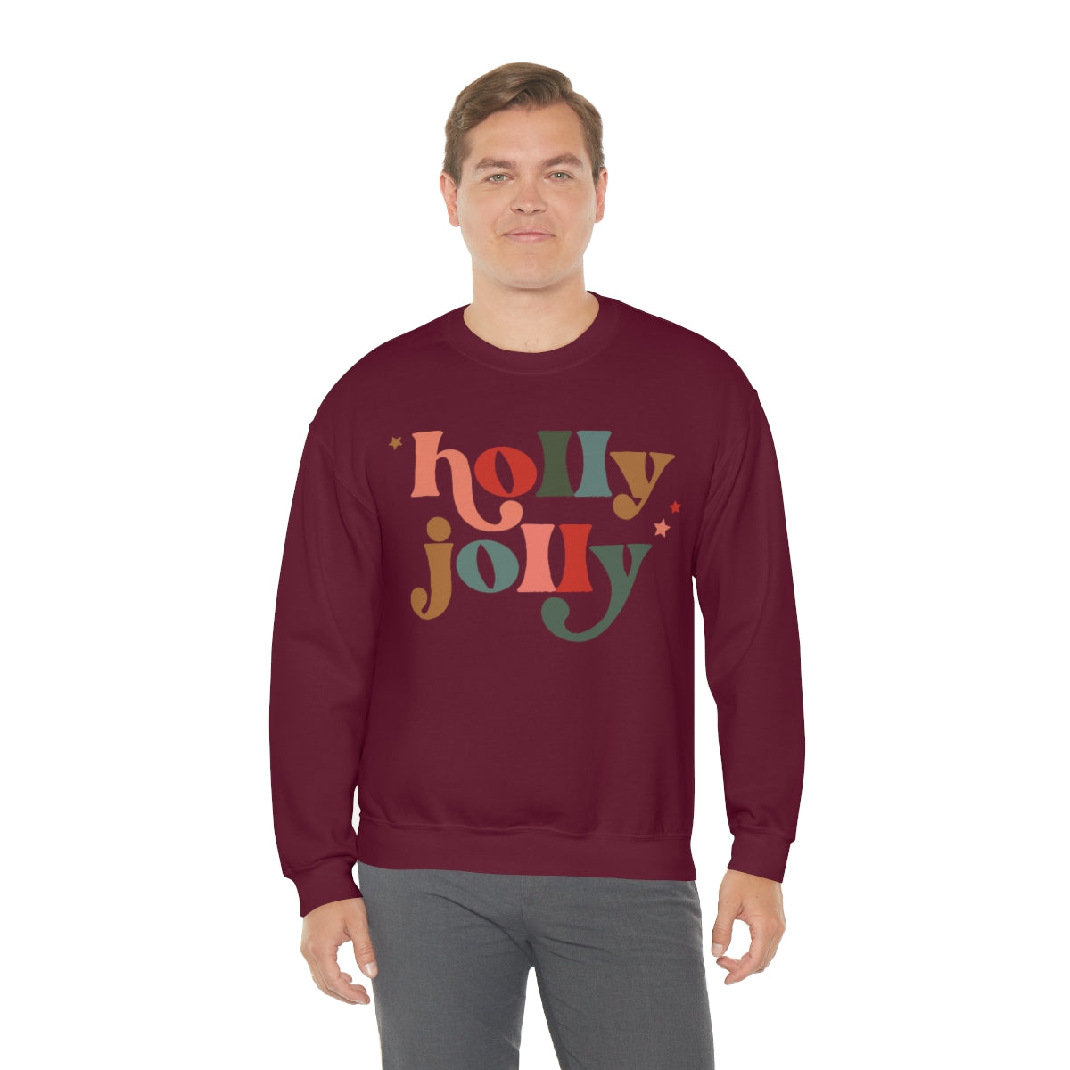 Holly Jolly Boho Retro Holiday Christmas Crewneck Pullover Sweatshirt