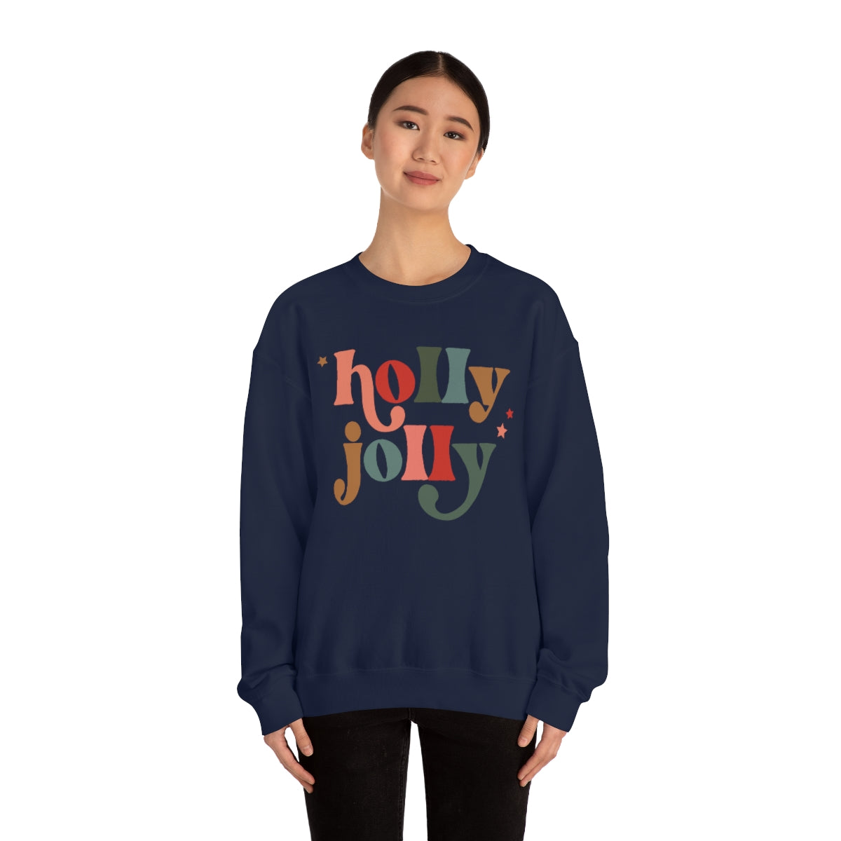 Holly Jolly Boho Retro Holiday Christmas Crewneck Pullover Sweatshirt