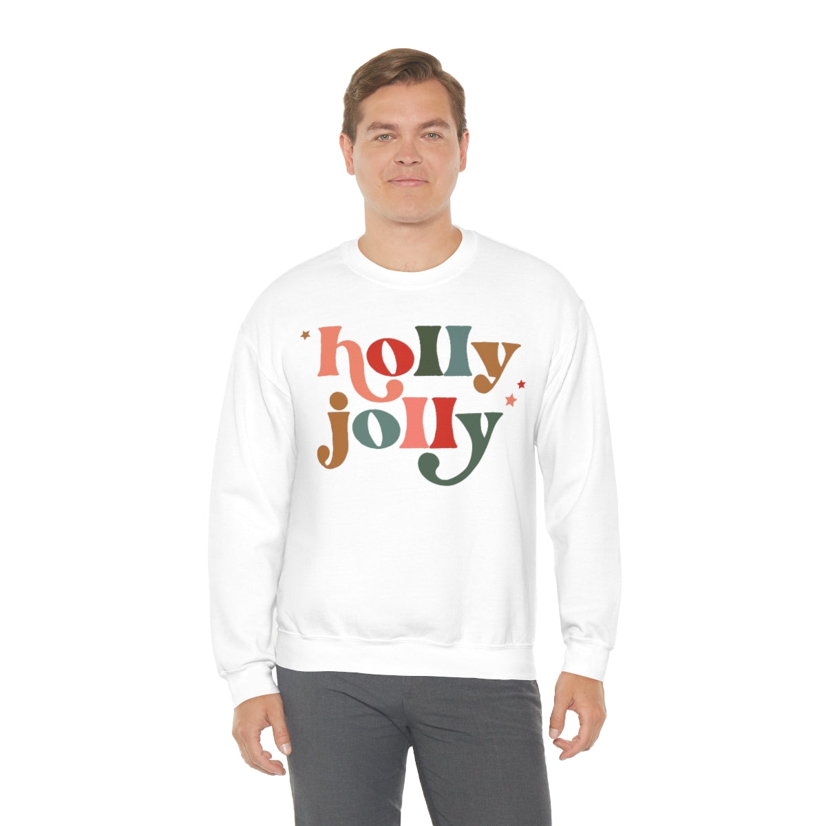 Holly Jolly Boho Retro Holiday Christmas Crewneck Pullover Sweatshirt