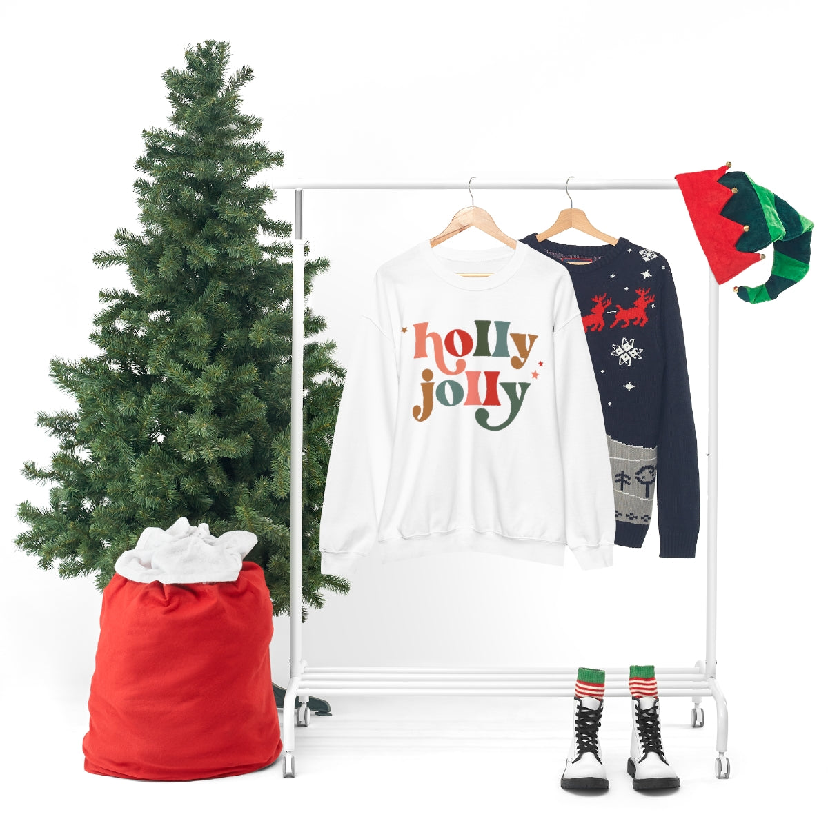 Holly Jolly Boho Retro Holiday Christmas Crewneck Pullover Sweatshirt