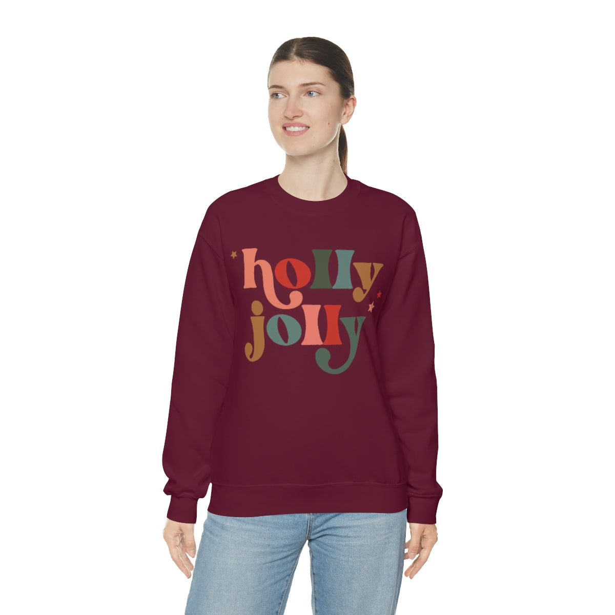 Holly Jolly Boho Retro Holiday Christmas Crewneck Pullover Sweatshirt