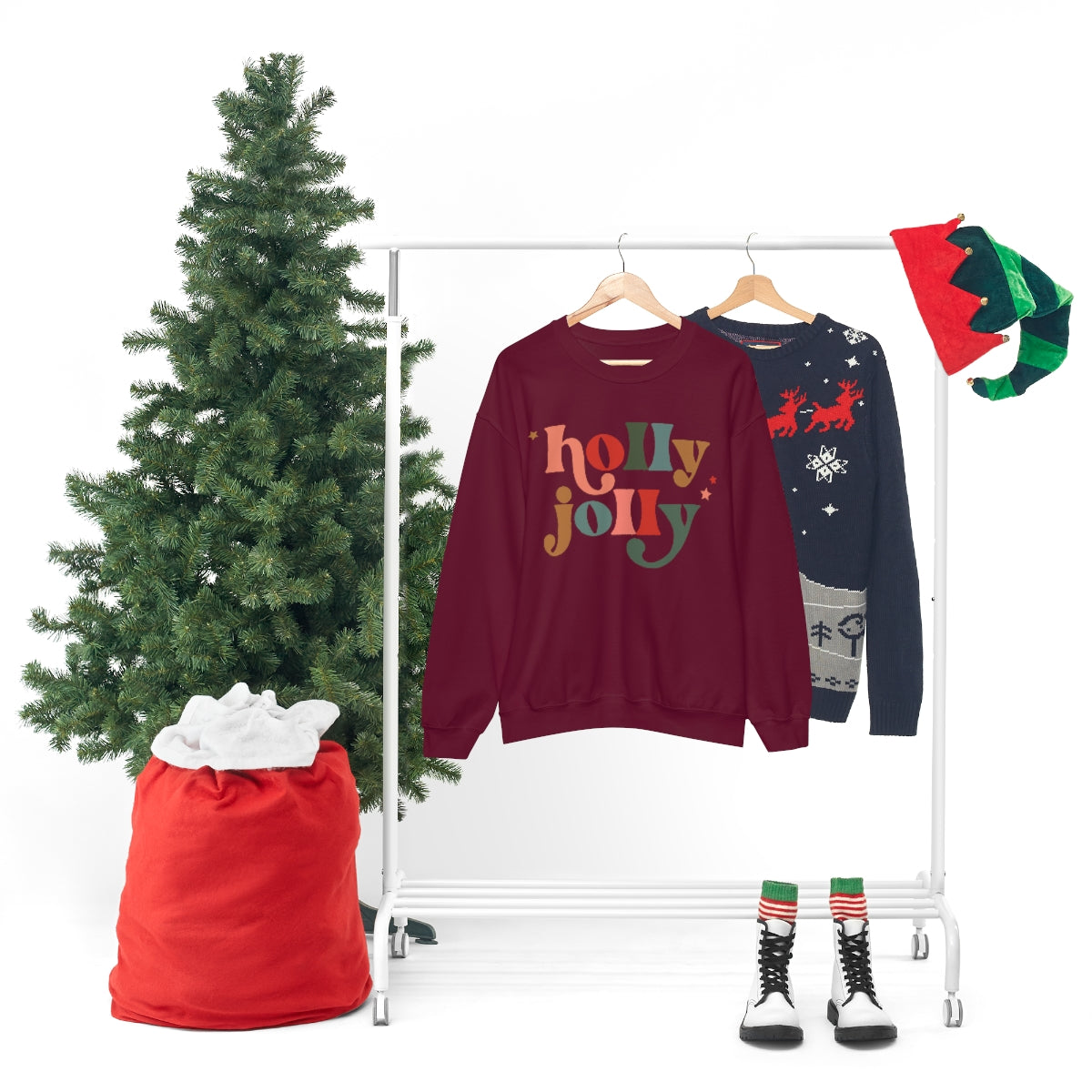 Holly Jolly Boho Retro Holiday Christmas Crewneck Pullover Sweatshirt