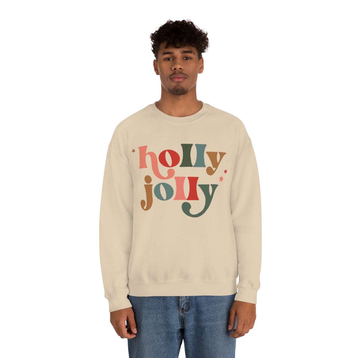 Holly Jolly Boho Retro Holiday Christmas Crewneck Pullover Sweatshirt