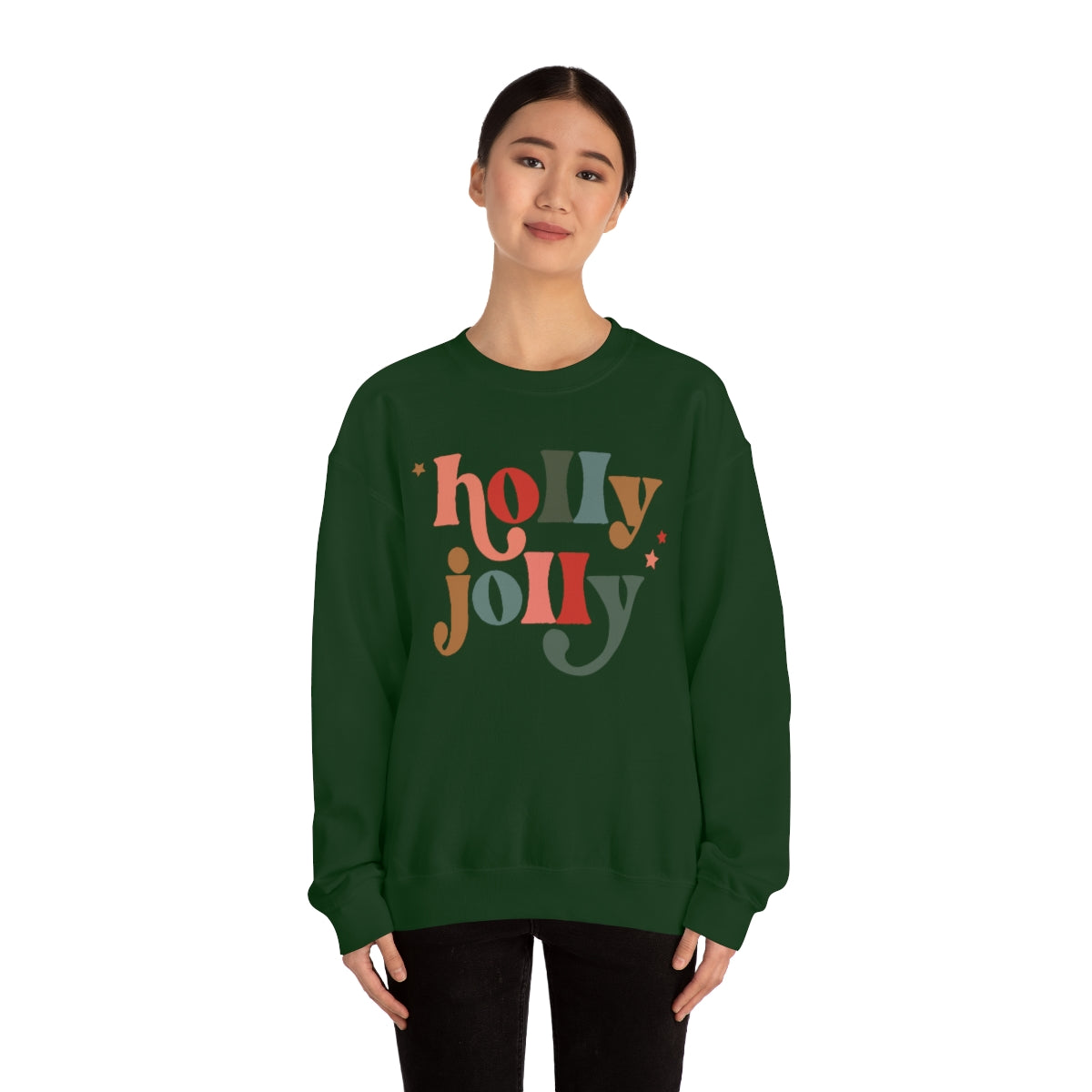 Holly Jolly Boho Retro Holiday Christmas Crewneck Pullover Sweatshirt